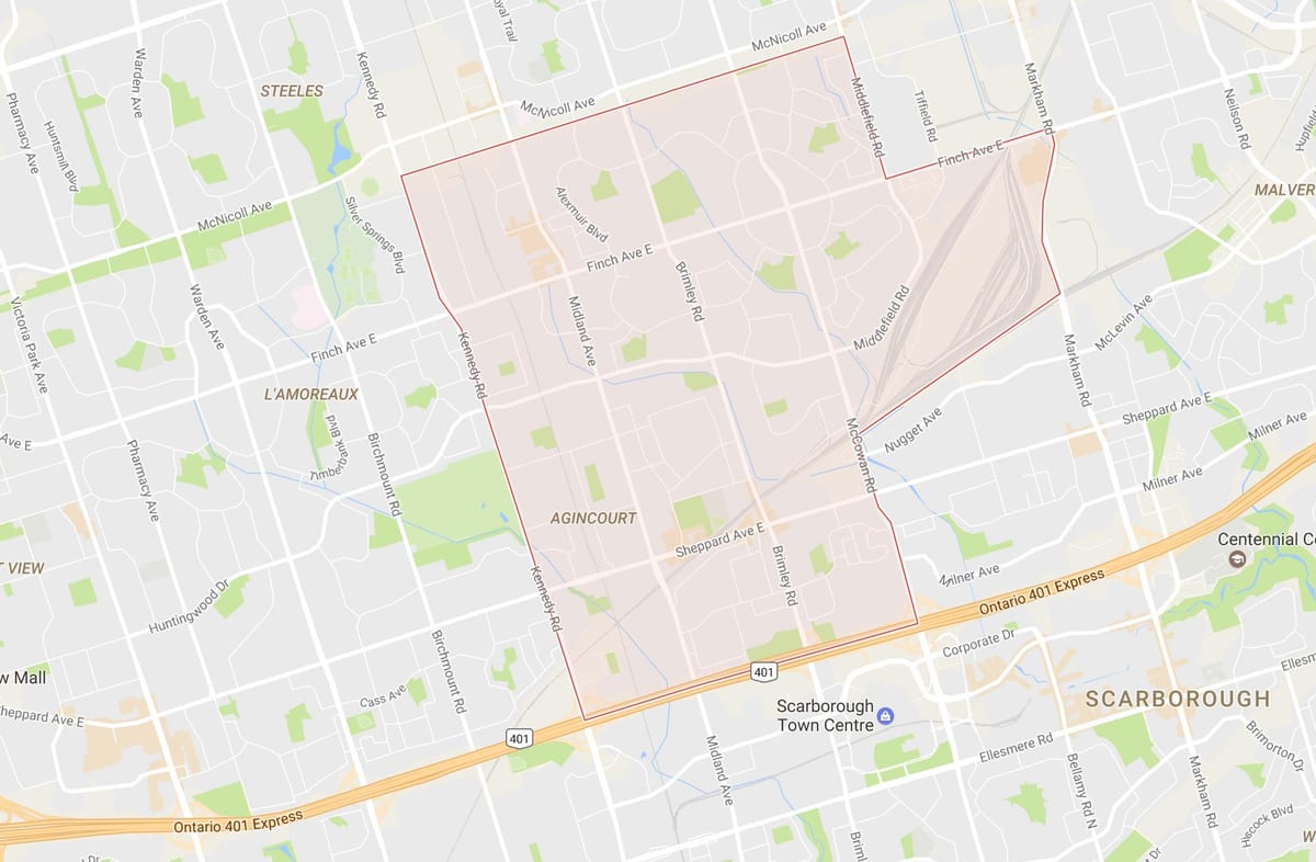 Mapa Agincourtu sousedství Toronta