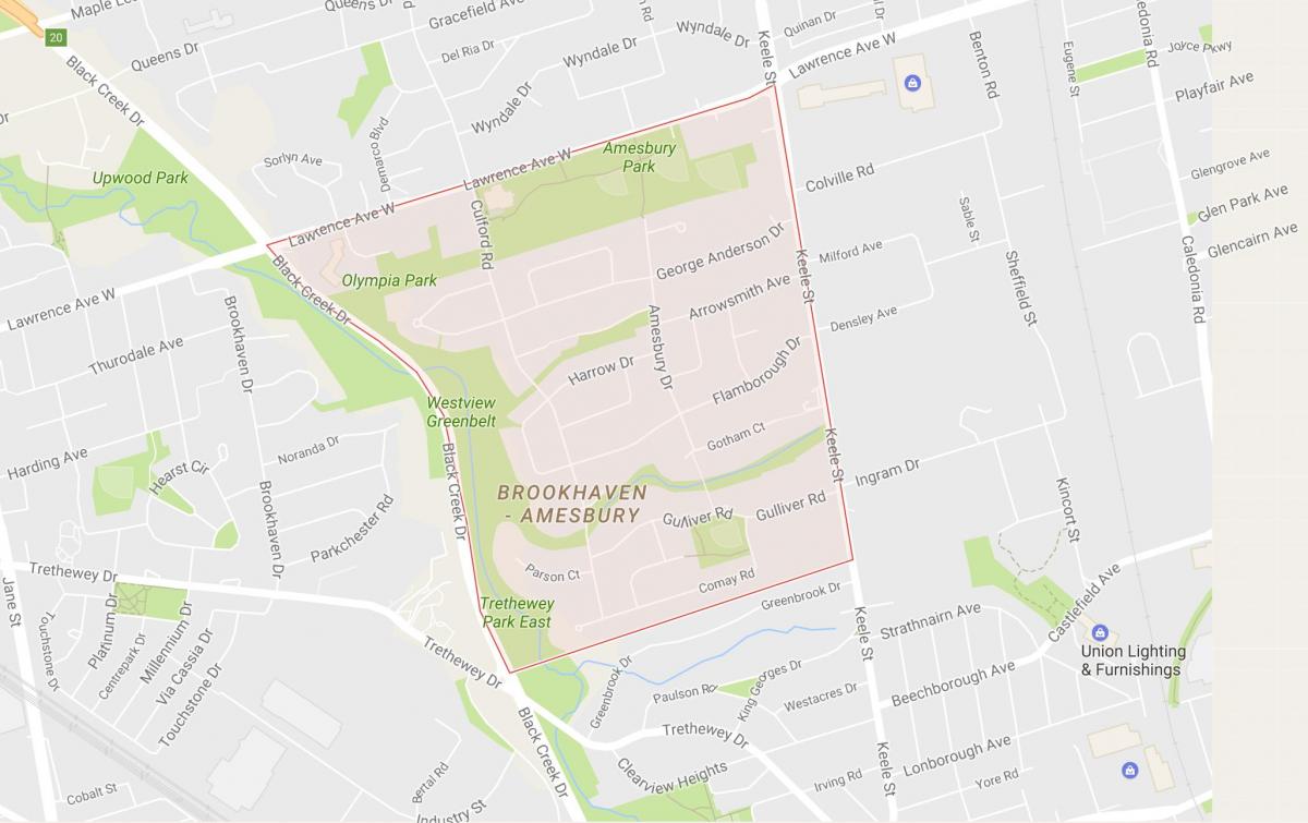Mapa Amesbury sousedství Toronta