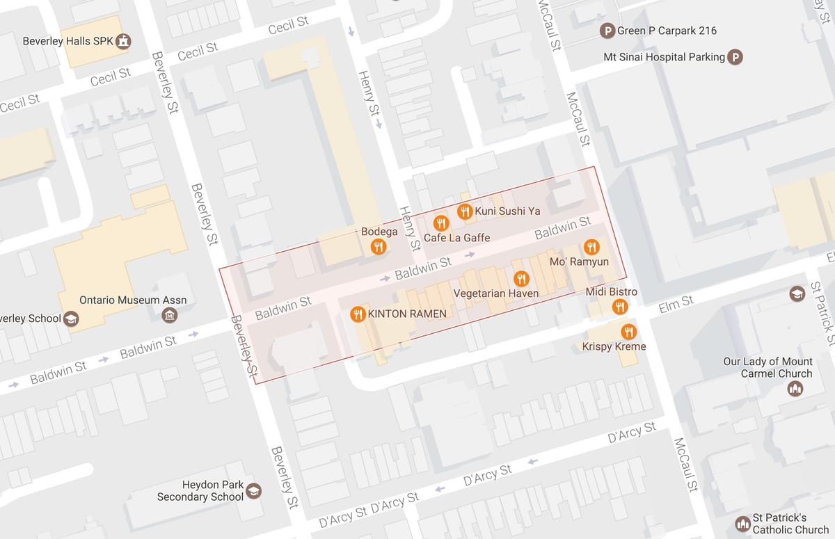 Mapa Baldwin Village sousedství Toronta