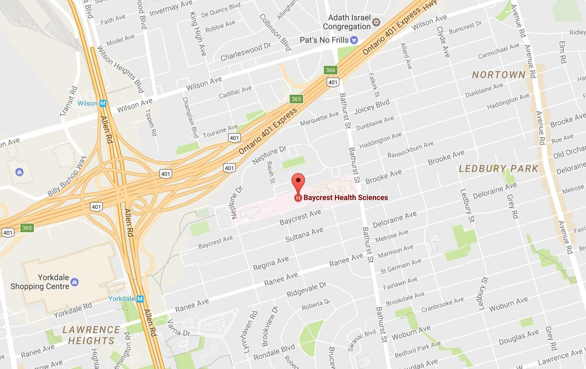 Mapa Baycrest Zdravotnických Věd Toronto