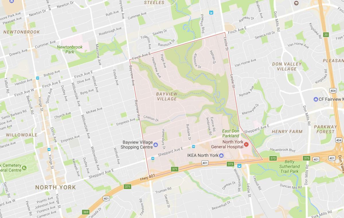 Mapa Bayview Village sousedství Toronta