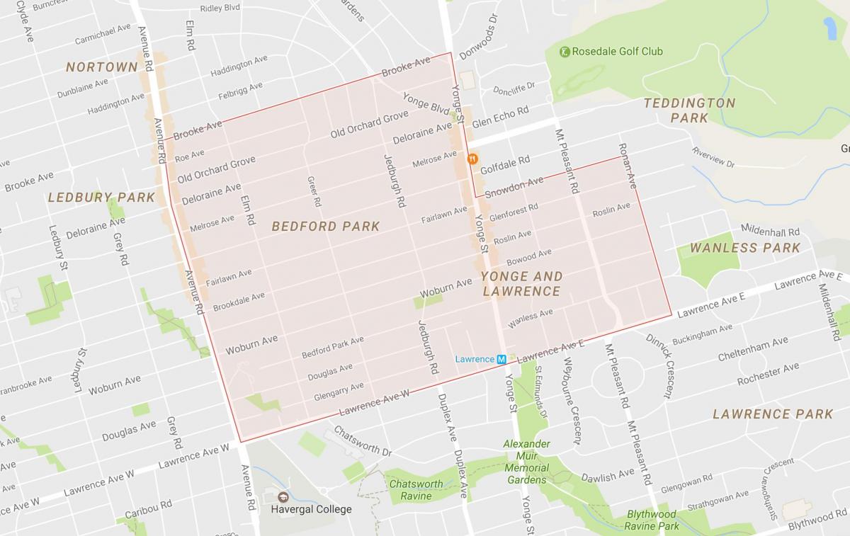 Mapa Bedford Park sousedství Toronta