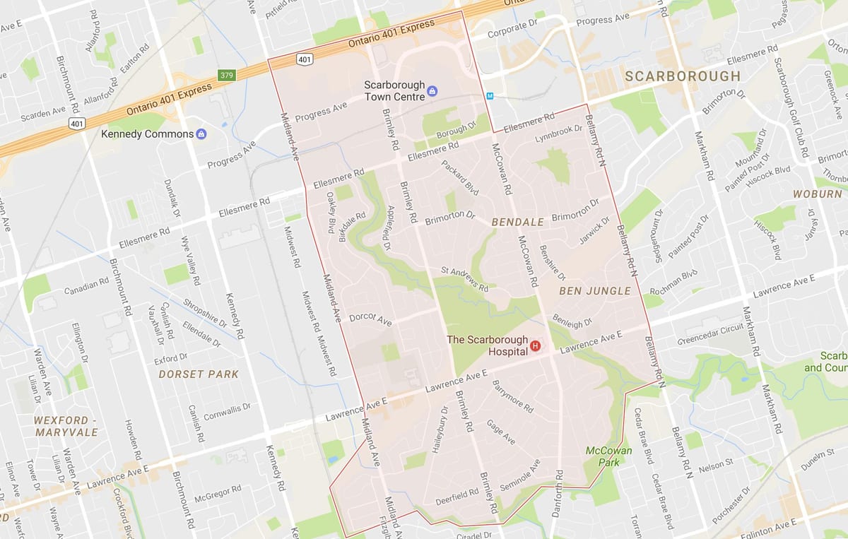 Mapa Bendale sousedství Toronta