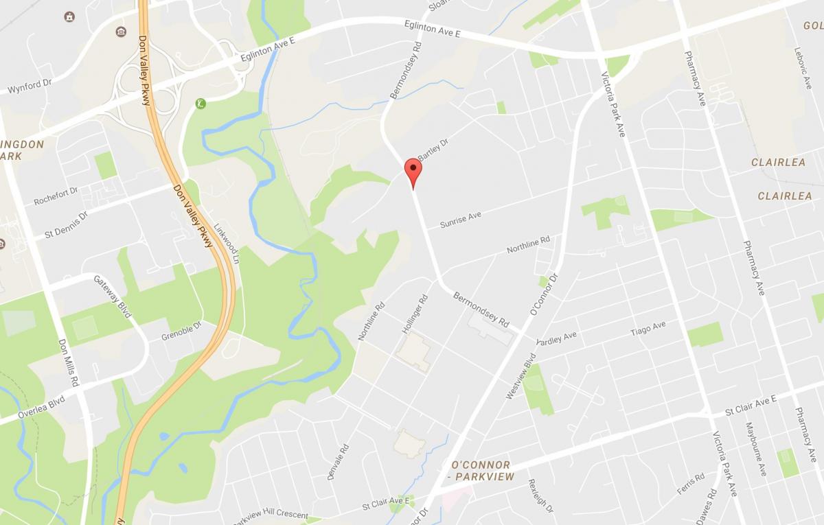 Mapa Bermondsey sousedství Toronta