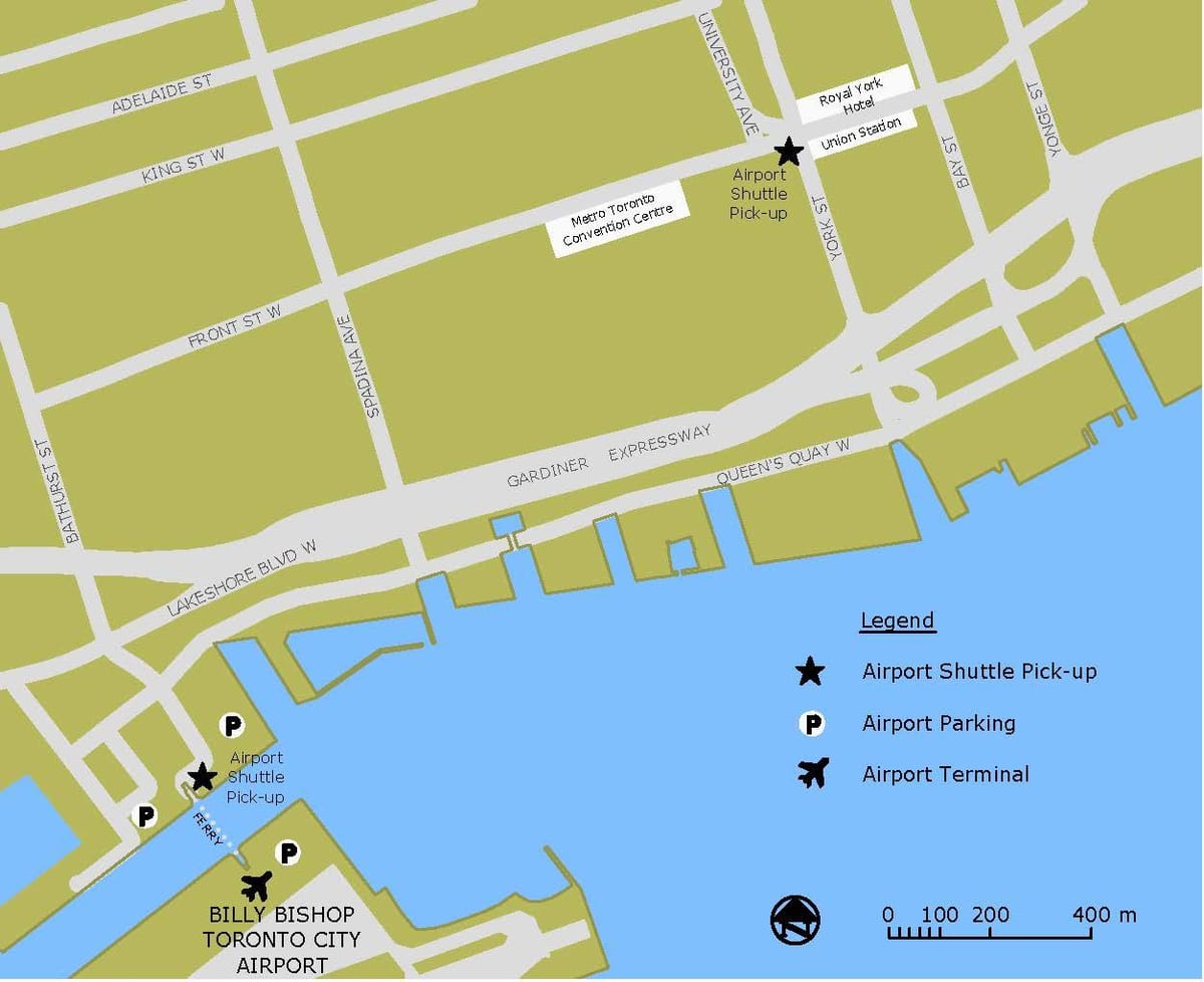 Mapa Billy Bishop parkování na letišti