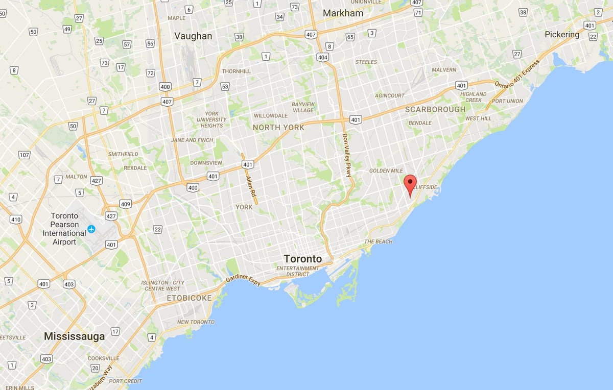 Mapa Bříza Cliff Heights district Toronto