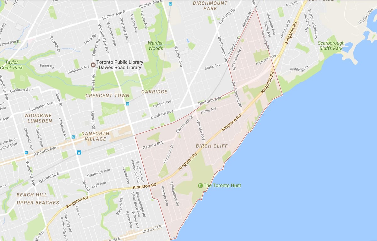 Mapa Bříza Cliff sousedství Toronta