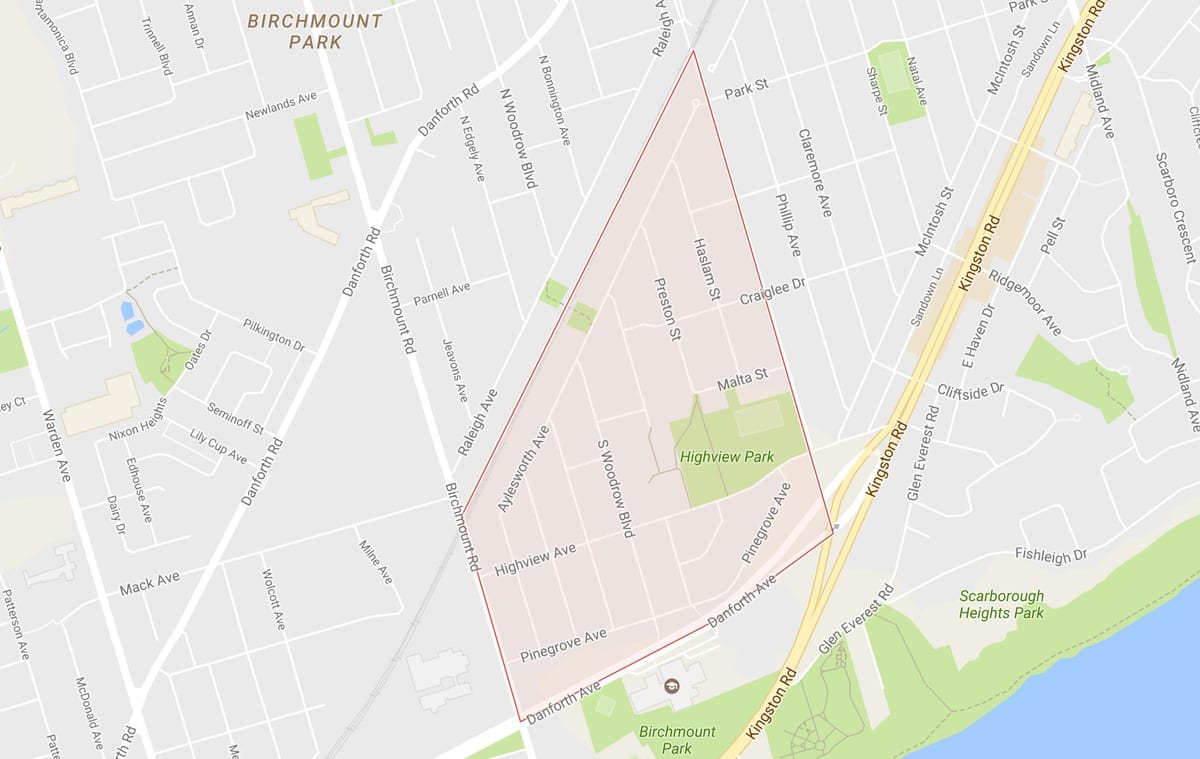 Mapa Bříza Cliff Výšek sousedství Toronta