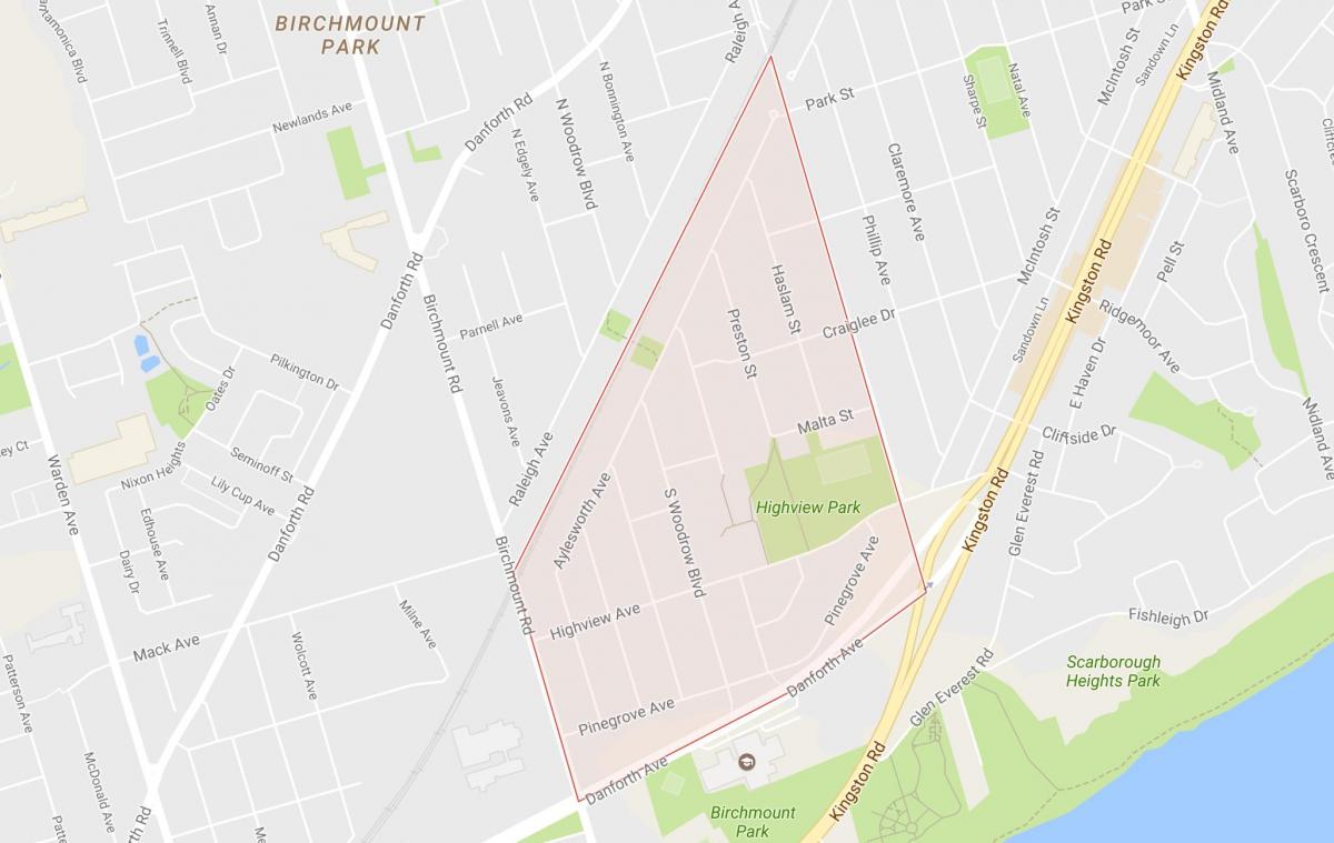 Mapa Bříza Cliff Výšek sousedství Toronta