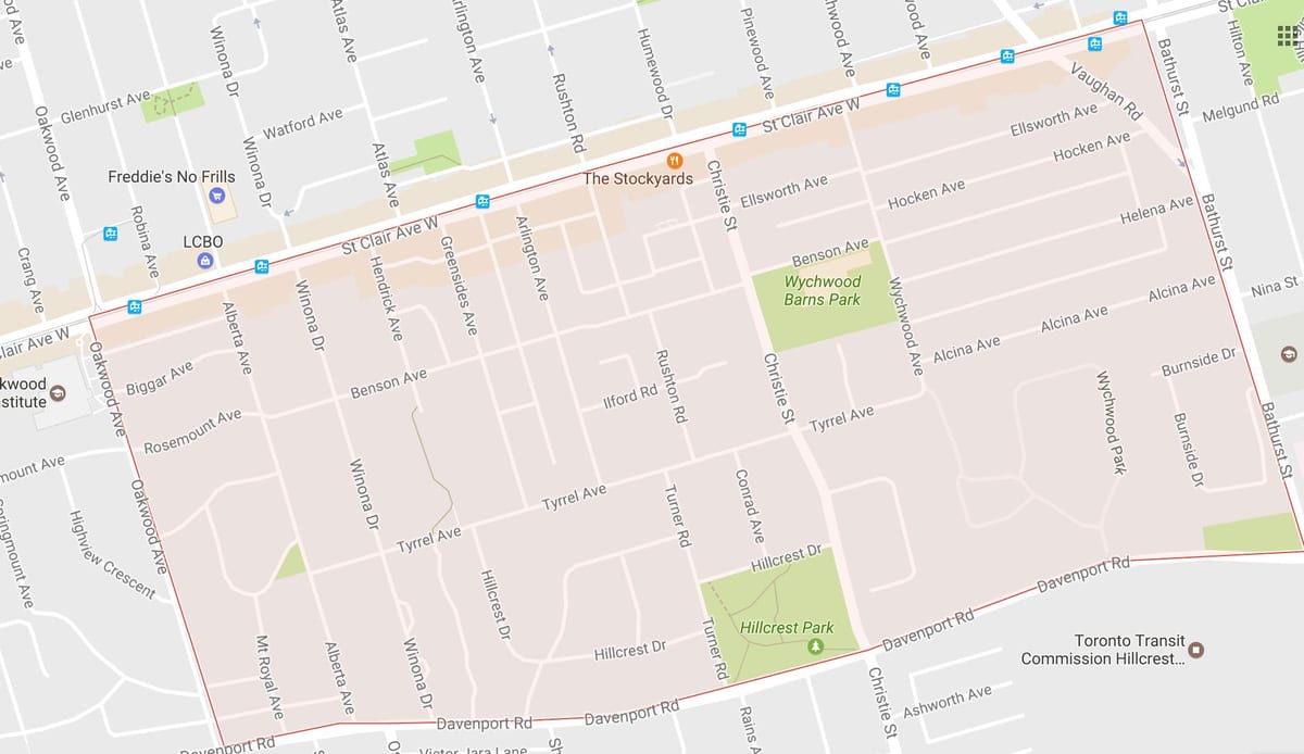 Mapa Bracondale Hill sousedství Toronta