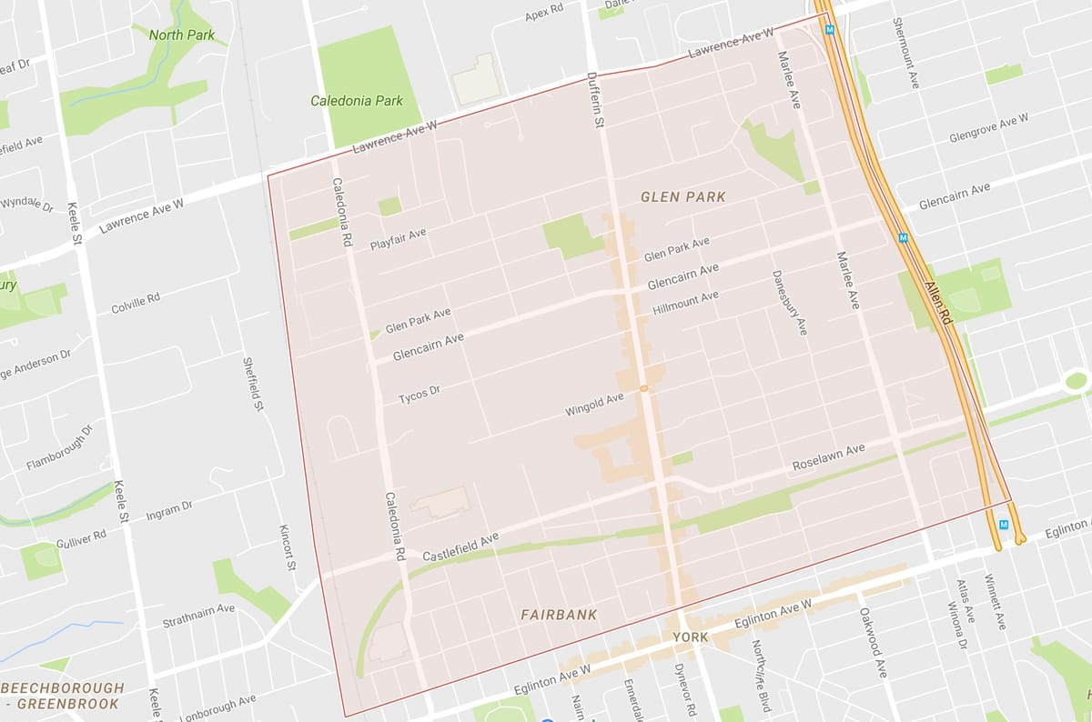 Mapa Briar Hill–Belgravia sousedství Toronta