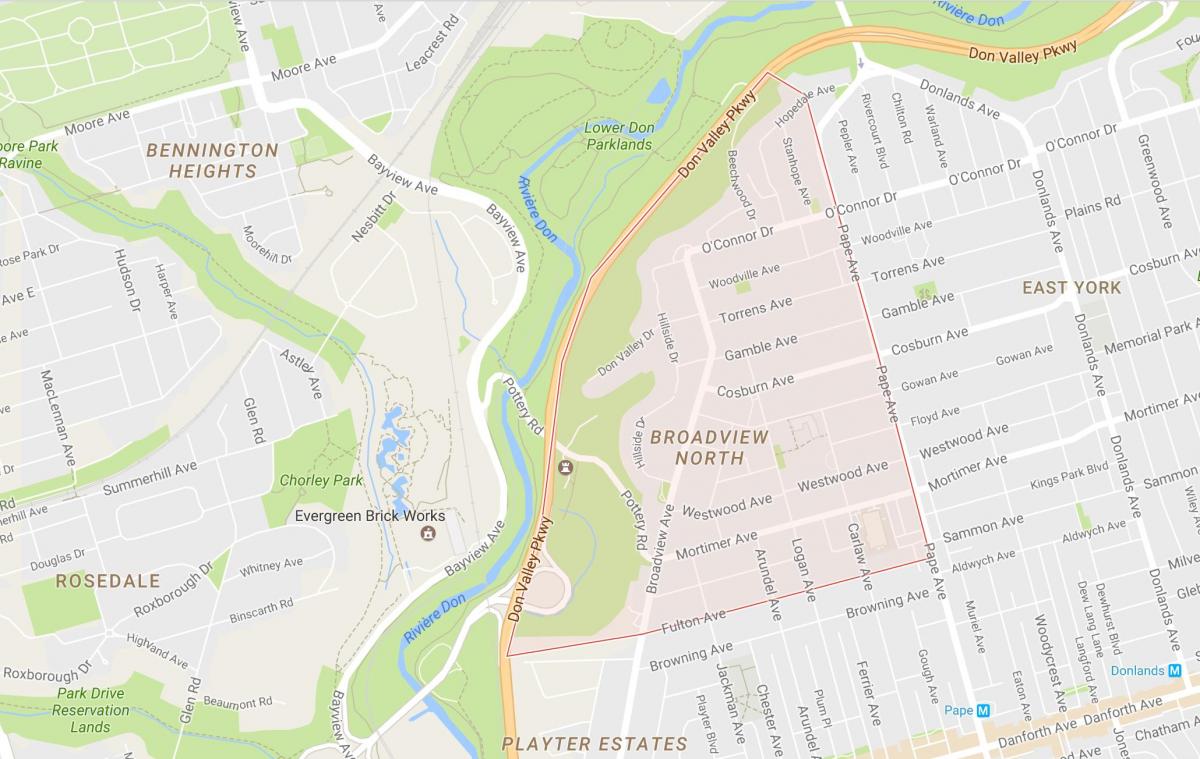 Mapa Broadview Severní čtvrť Toronto