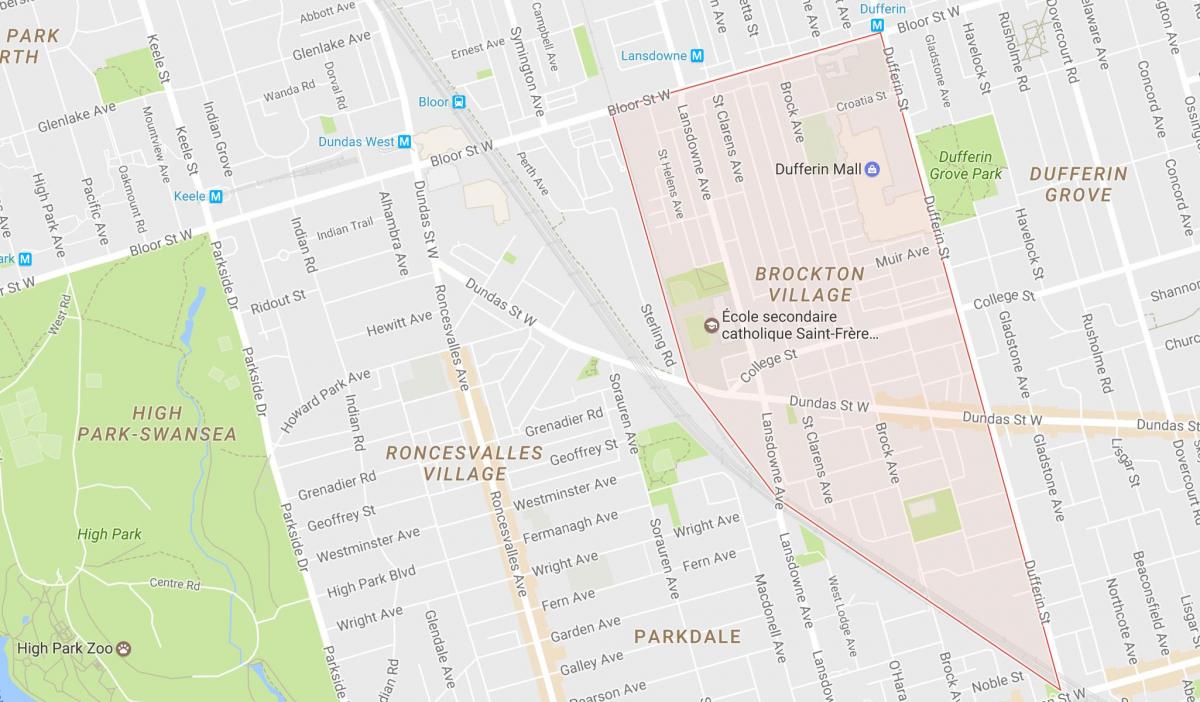 Mapa Brockton Village sousedství Toronta