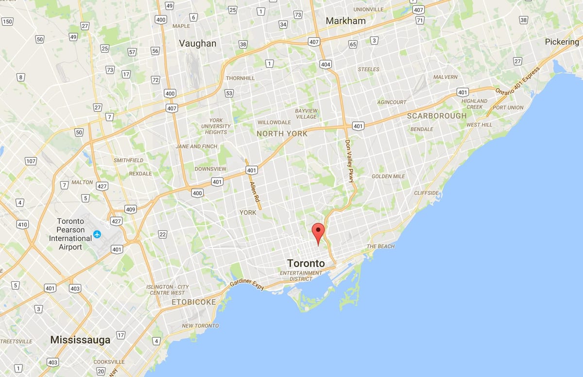 Mapa Cabbagetown district Toronto