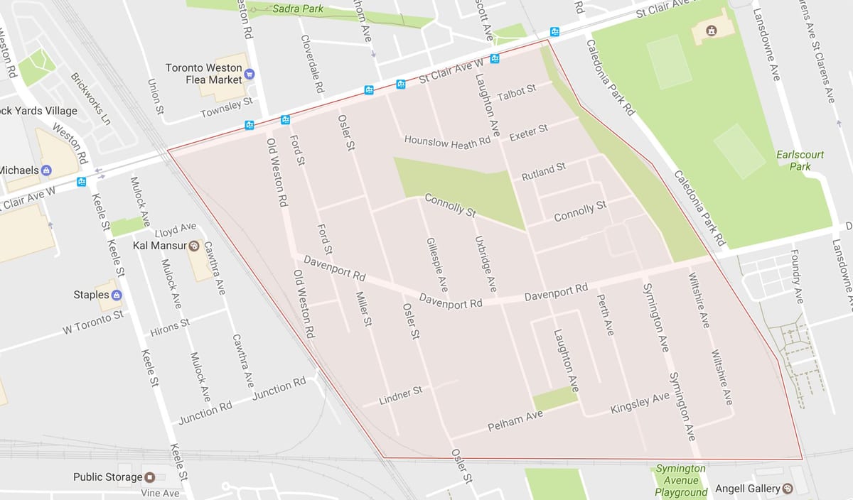 Mapa Carleton Village sousedství Toronta