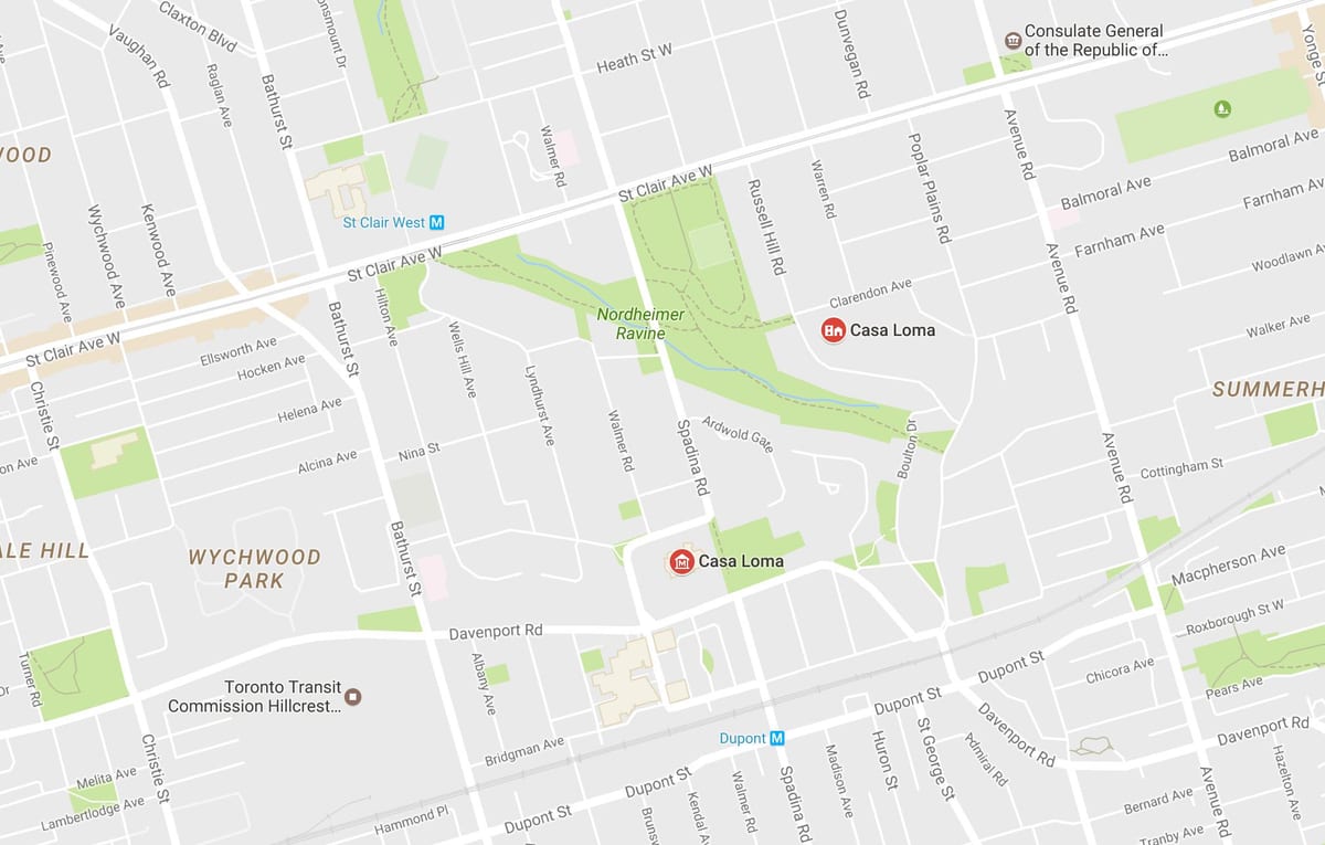 Mapa Casa Loma, čtvrť Toronto