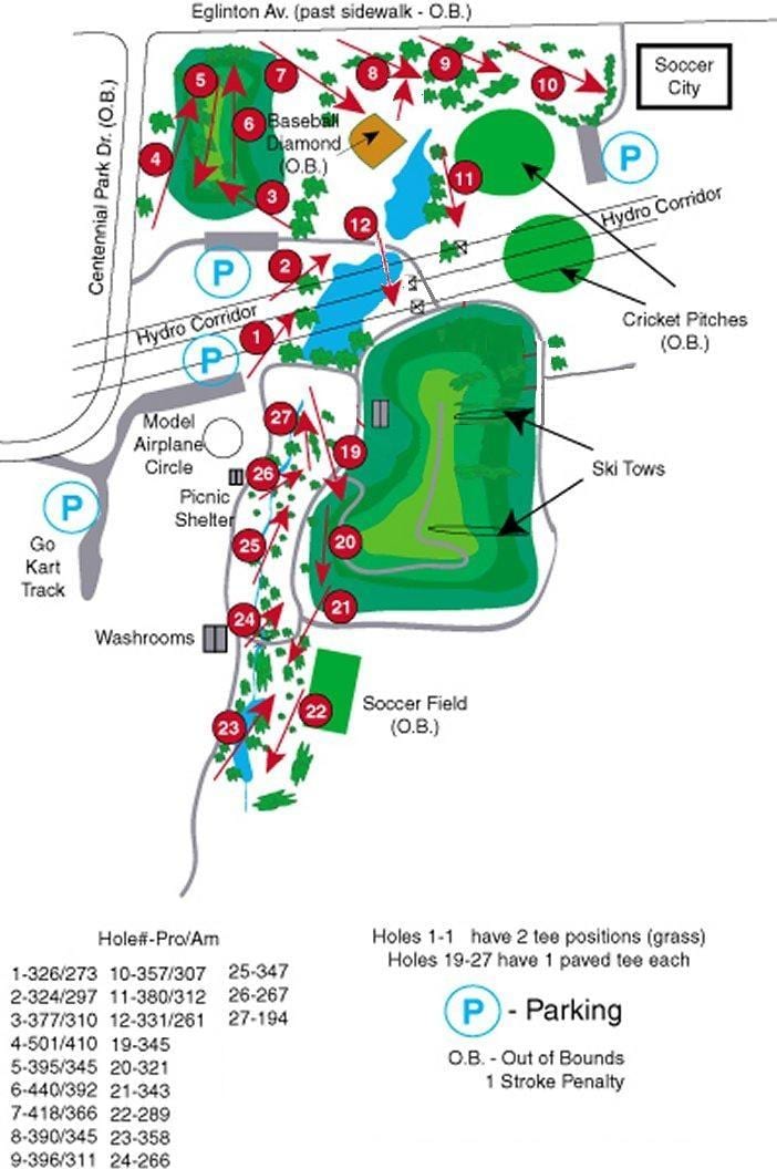 Mapa Centennial Park golf kurzy Toronto
