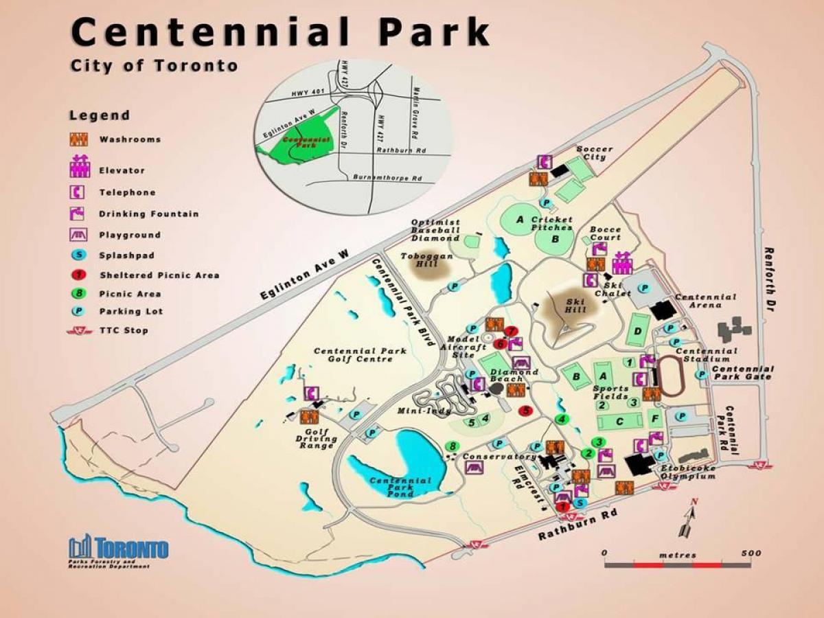 Mapa Centennial Park Skleníkových Toronto