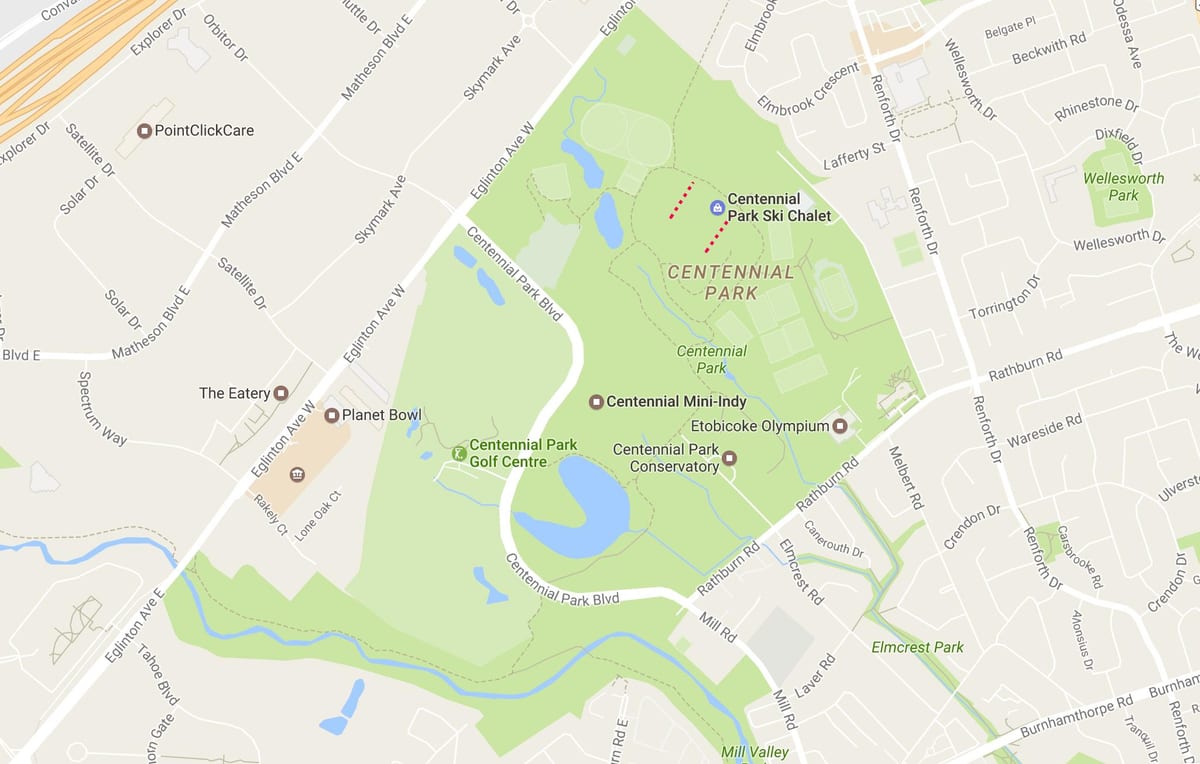 Mapa Centennial Park sousedství Toronta