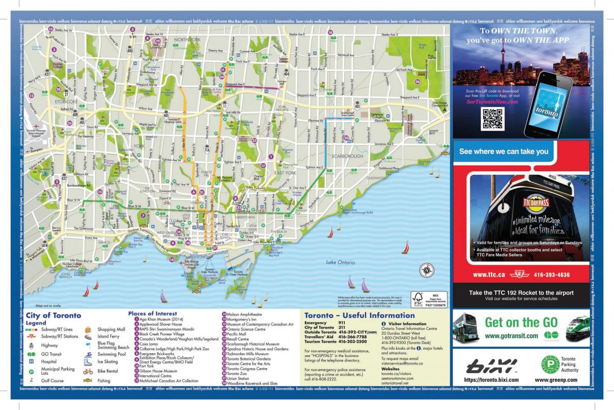 Mapa cestovní ruch Toronto