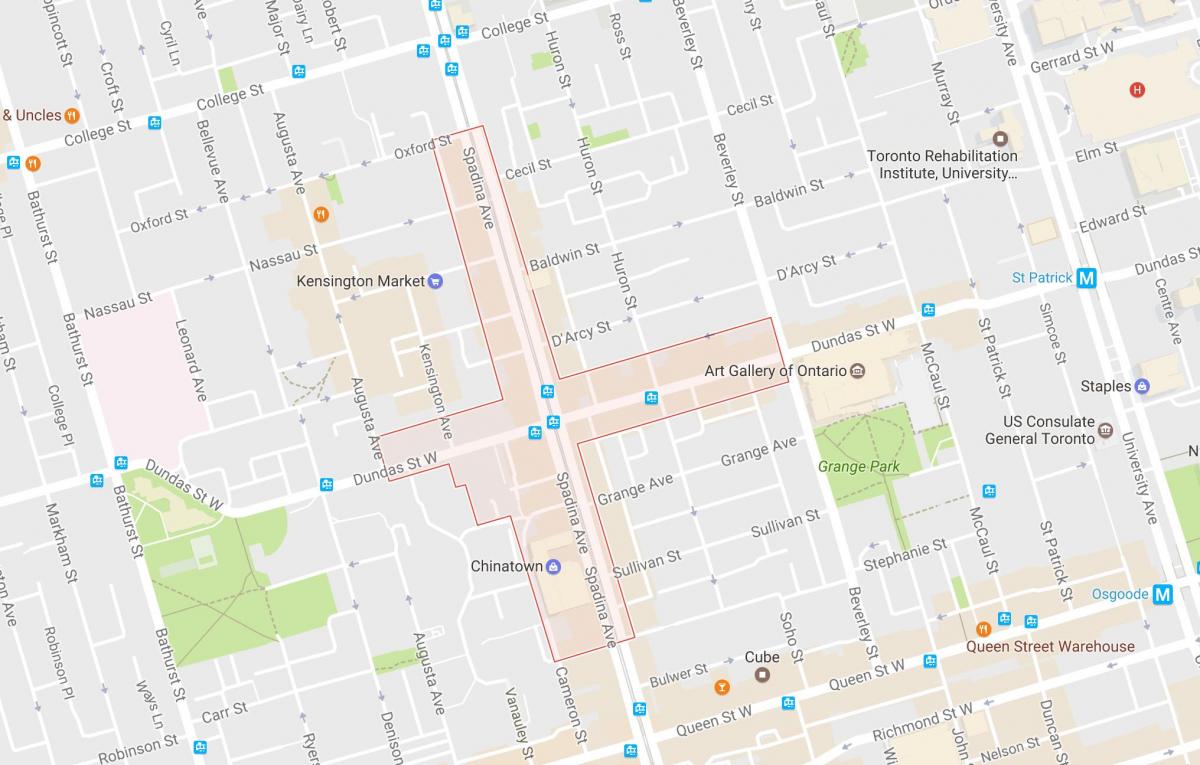 Mapa Chinatown čtvrť Toronto