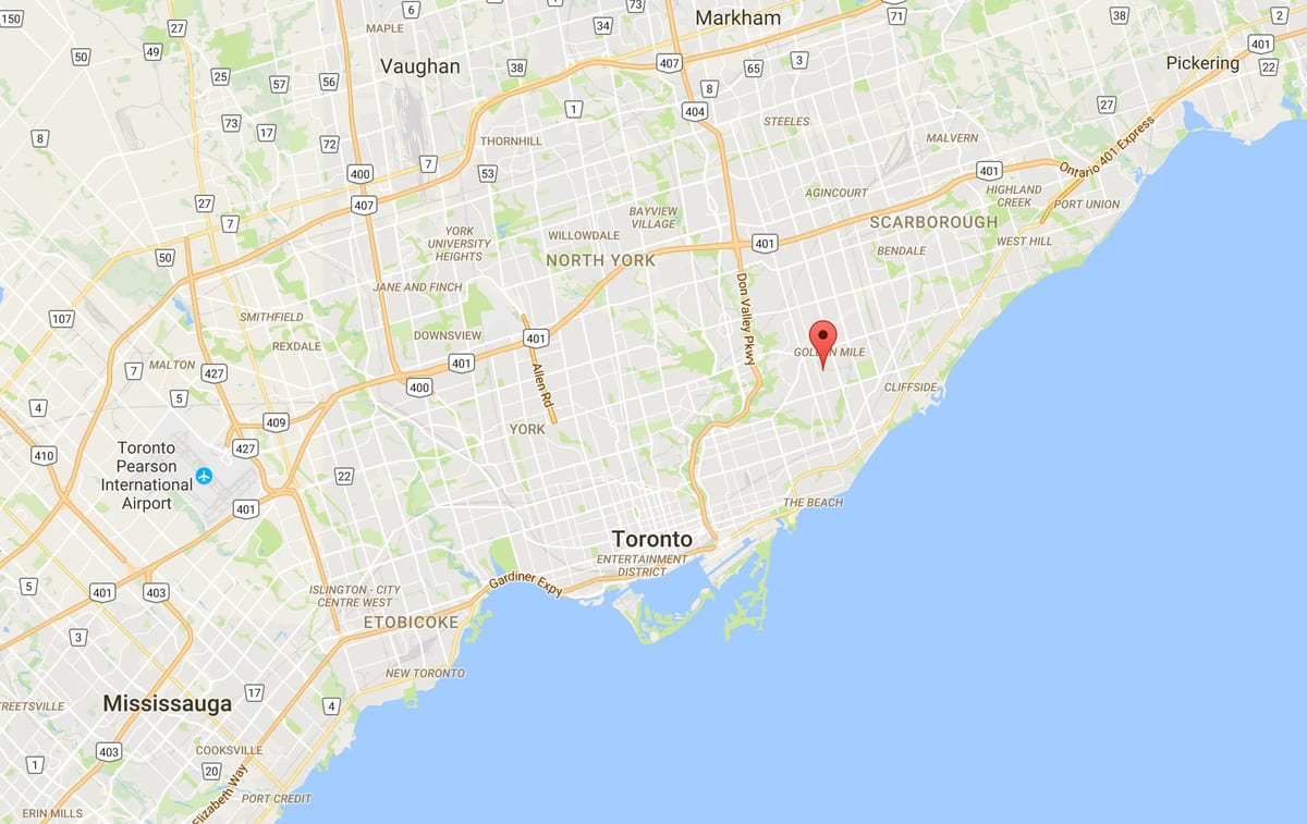 Mapa Clairlea district Toronto