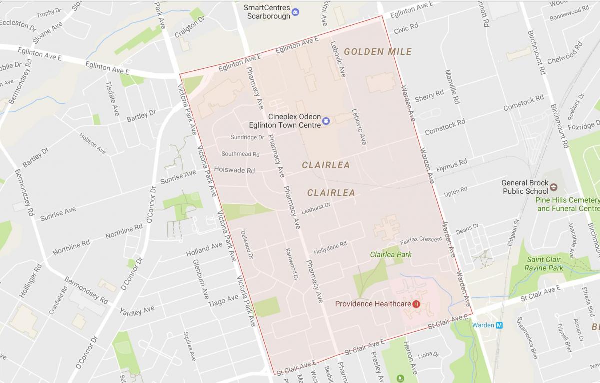 Mapa Clairlea sousedství Toronta