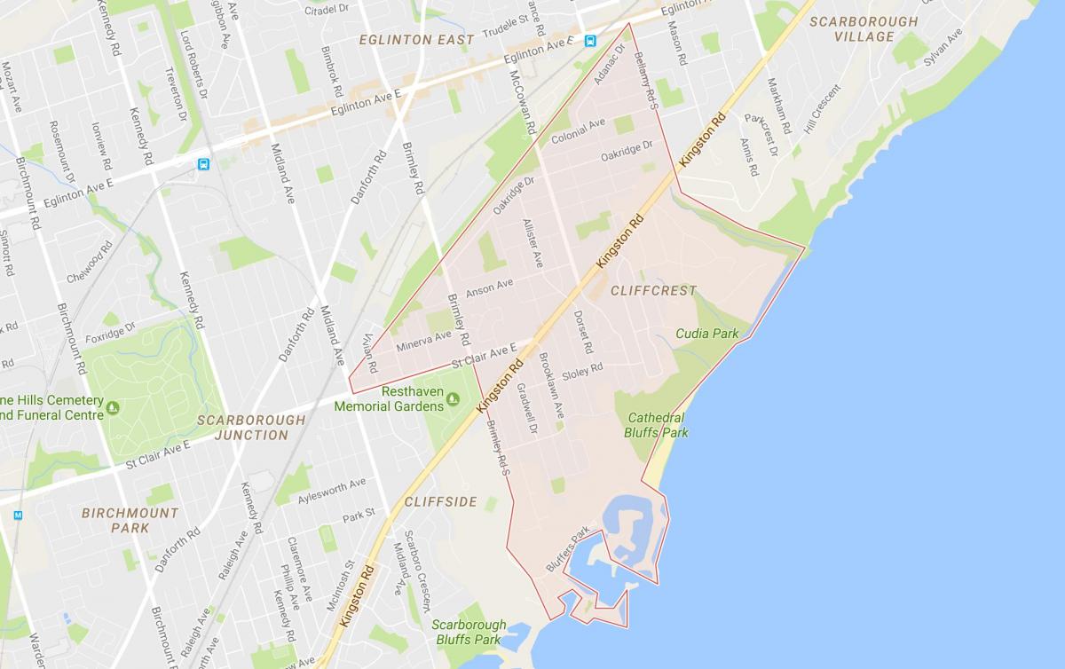 Mapa Cliffcrest sousedství Toronta