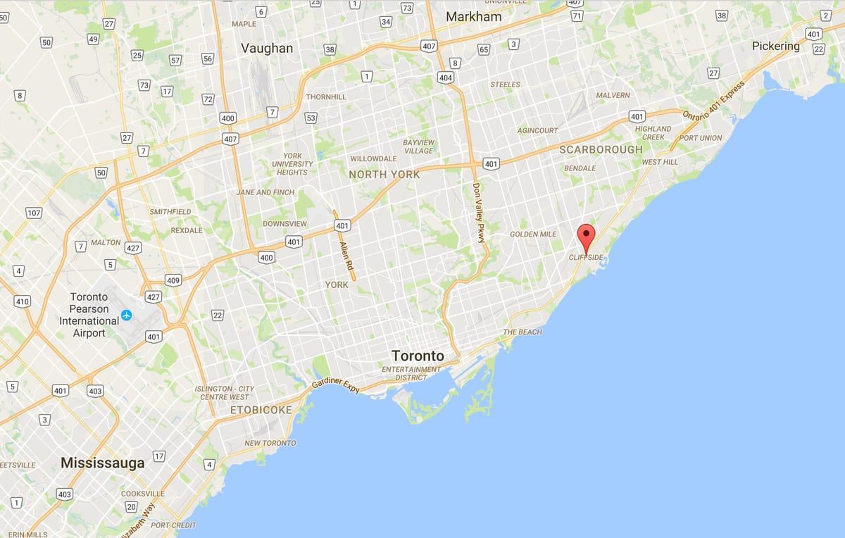 Mapa Cliffside district Toronto