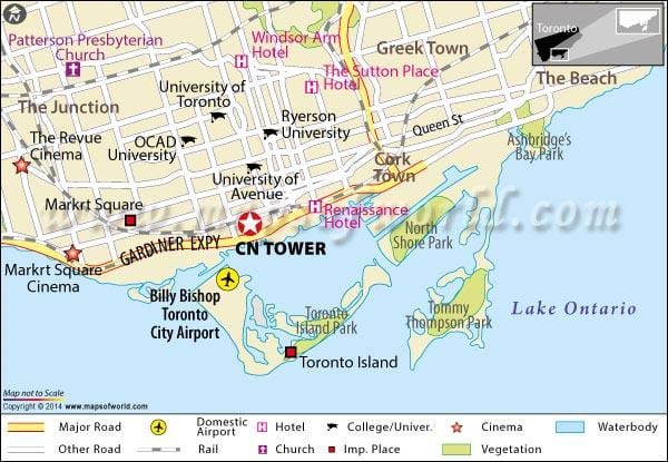 Mapa CN tower v Torontu