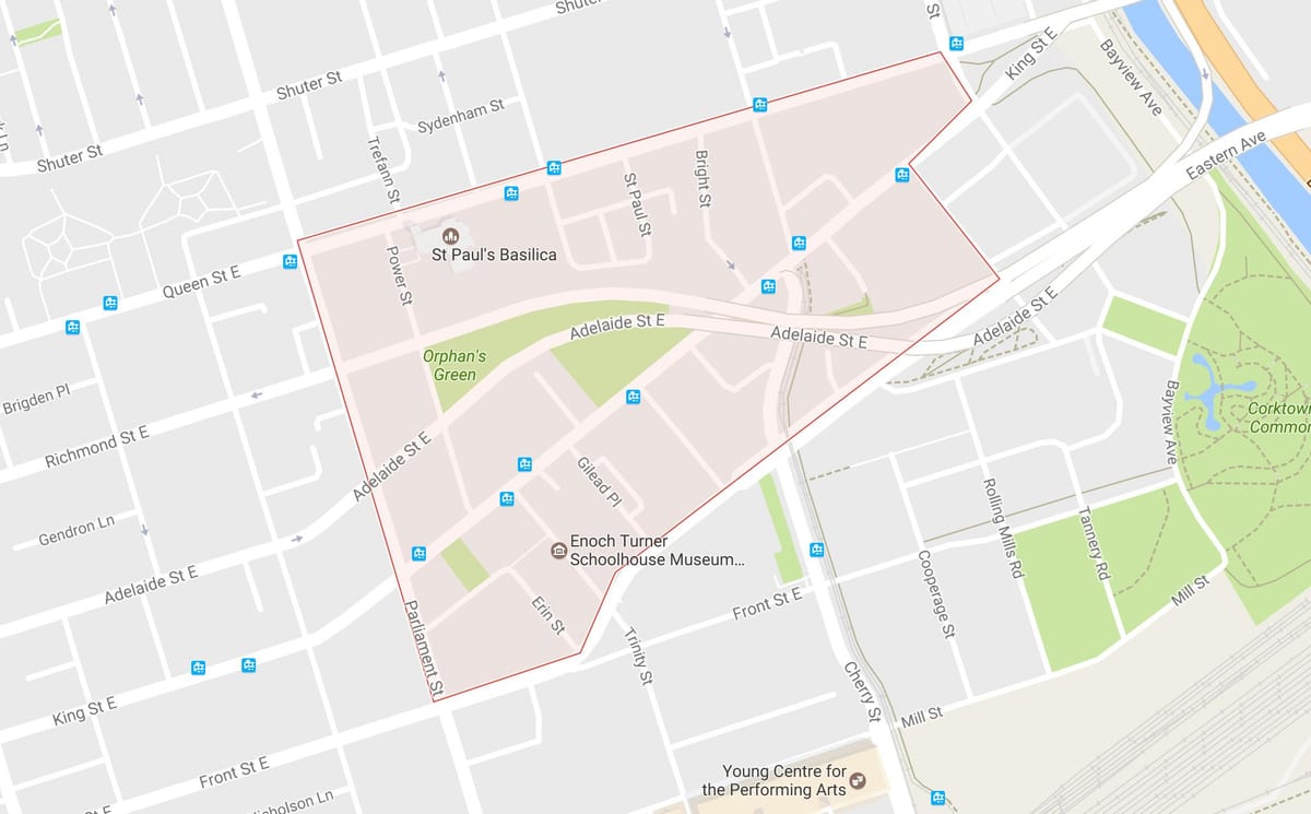 Mapa Corktownu sousedství Toronta