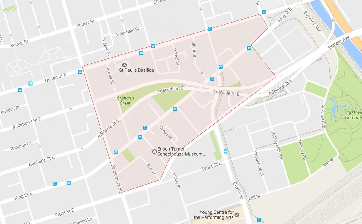 Mapa Corktownu sousedství Toronta