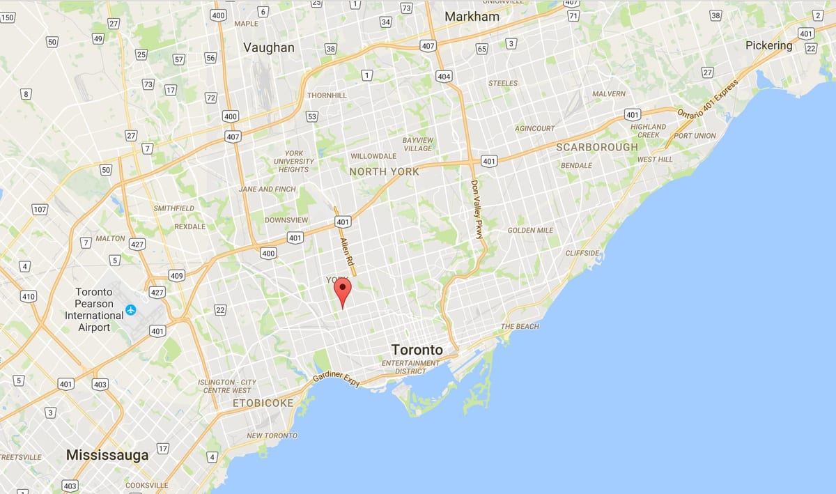Mapa Corso Italia district Toronto