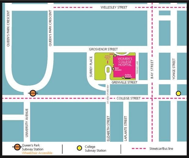 Mapa Dámské College Hospital Toronto