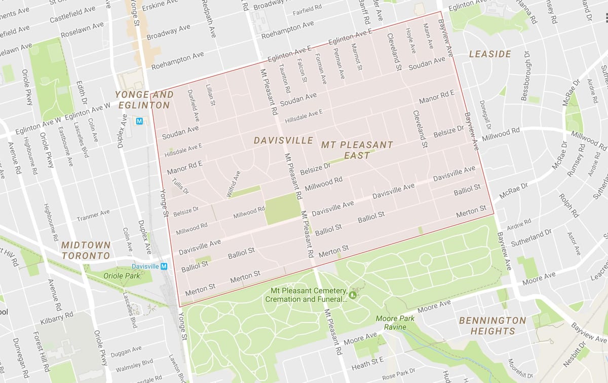 Mapa Davisville Village sousedství Toronta