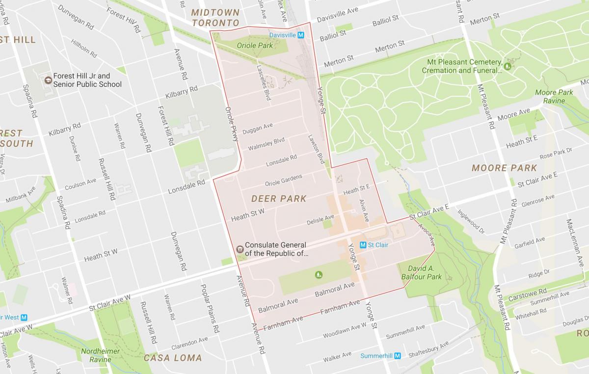 Mapa Deer Park sousedství Toronta