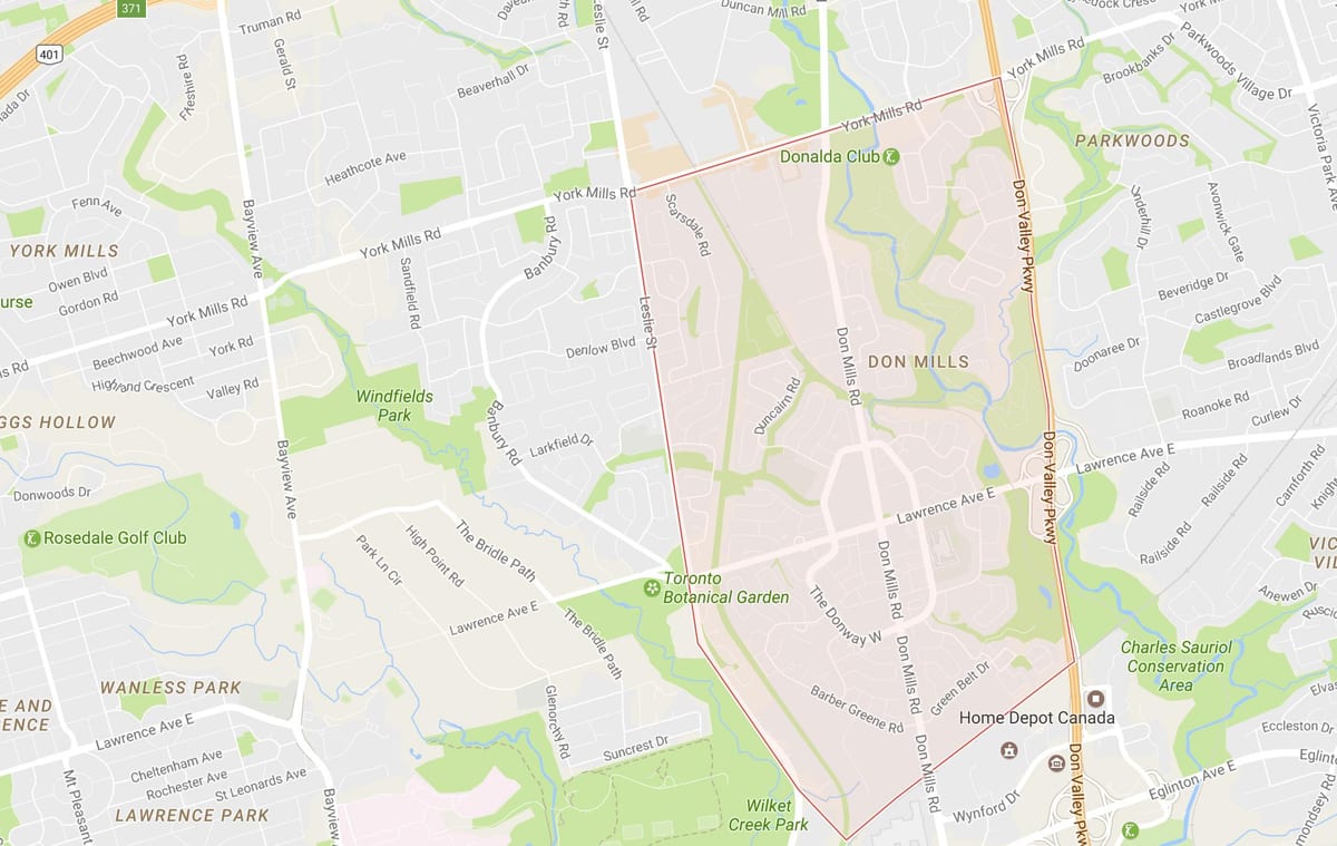 Mapa Don Mills sousedství Toronta
