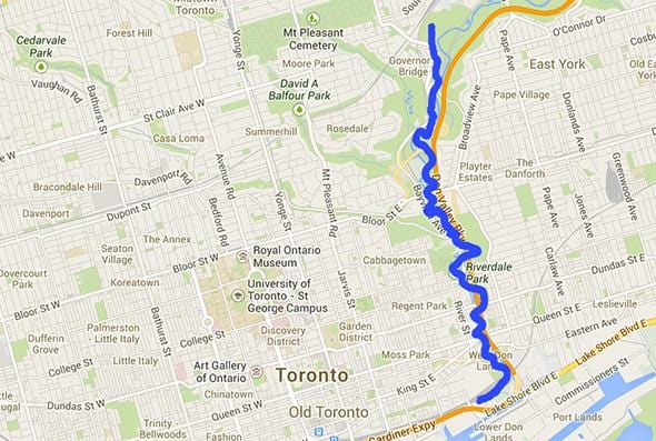 Mapa řeky Don Toronto