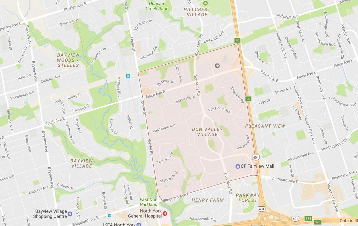 Mapa Don Valley Village sousedství Toronta