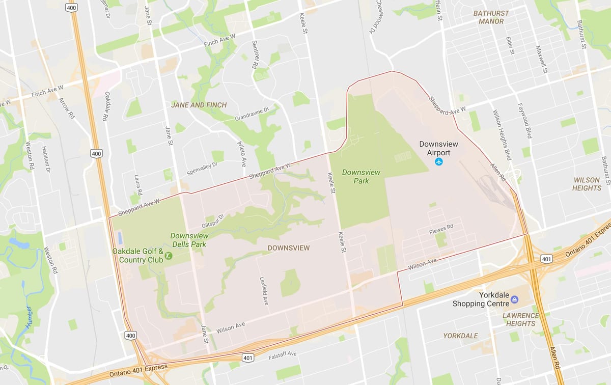 Mapa Downsview sousedství Toronta