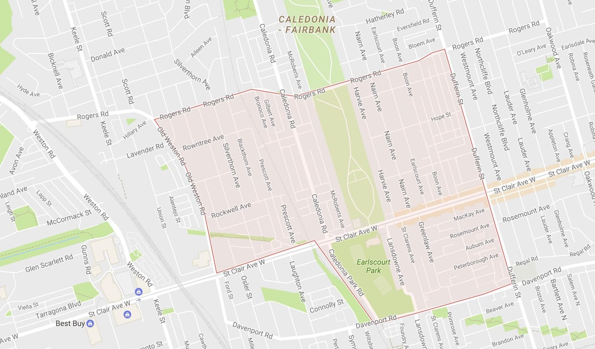 Mapa Earlscourt sousedství Toronta