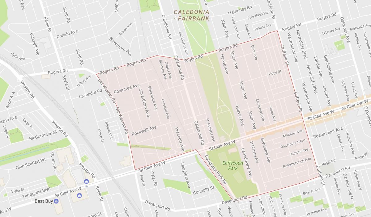 Mapa Earlscourt sousedství Toronta