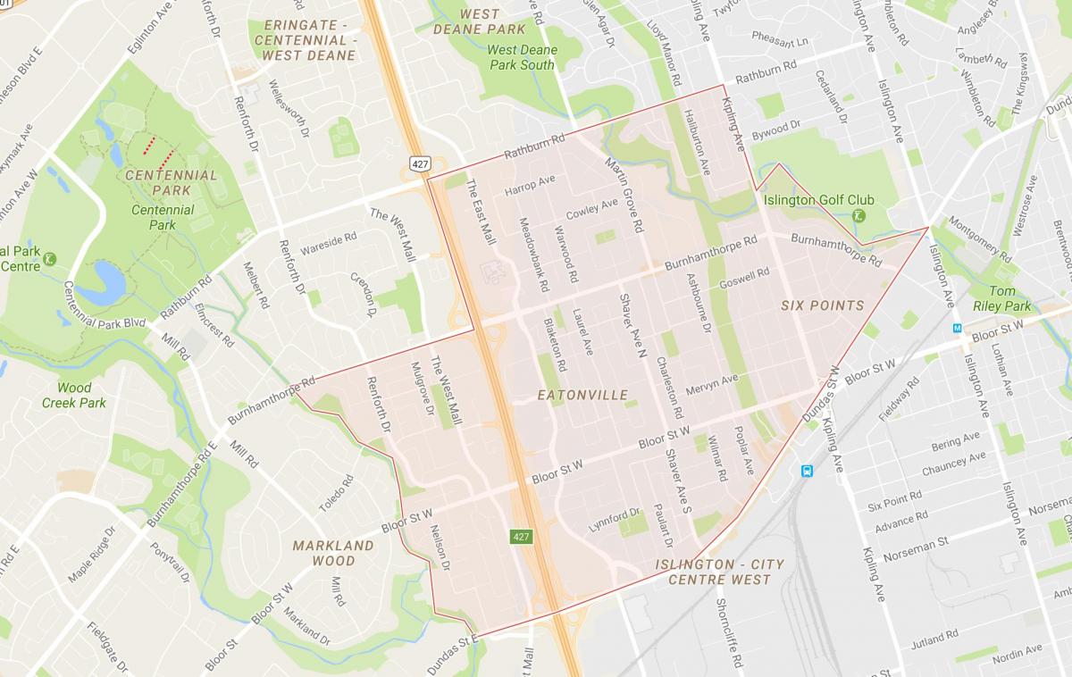 Mapa Eatonville sousedství Toronta