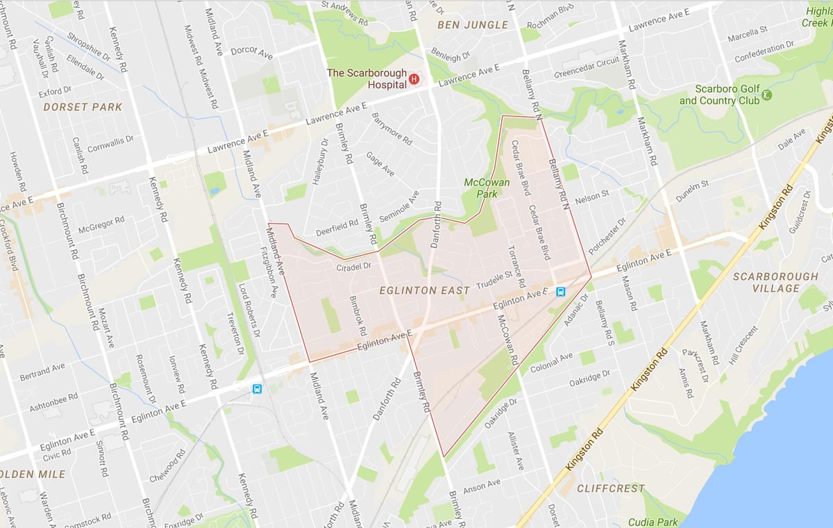 Mapa Eglinton Východním sousedství Toronta