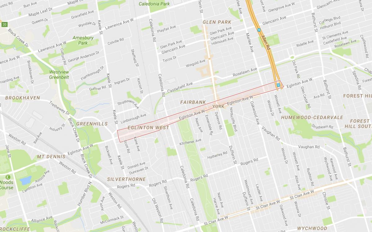 Mapa Eglinton West sousedství Toronta