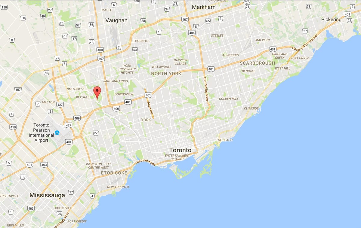 Mapa Elms district Toronto