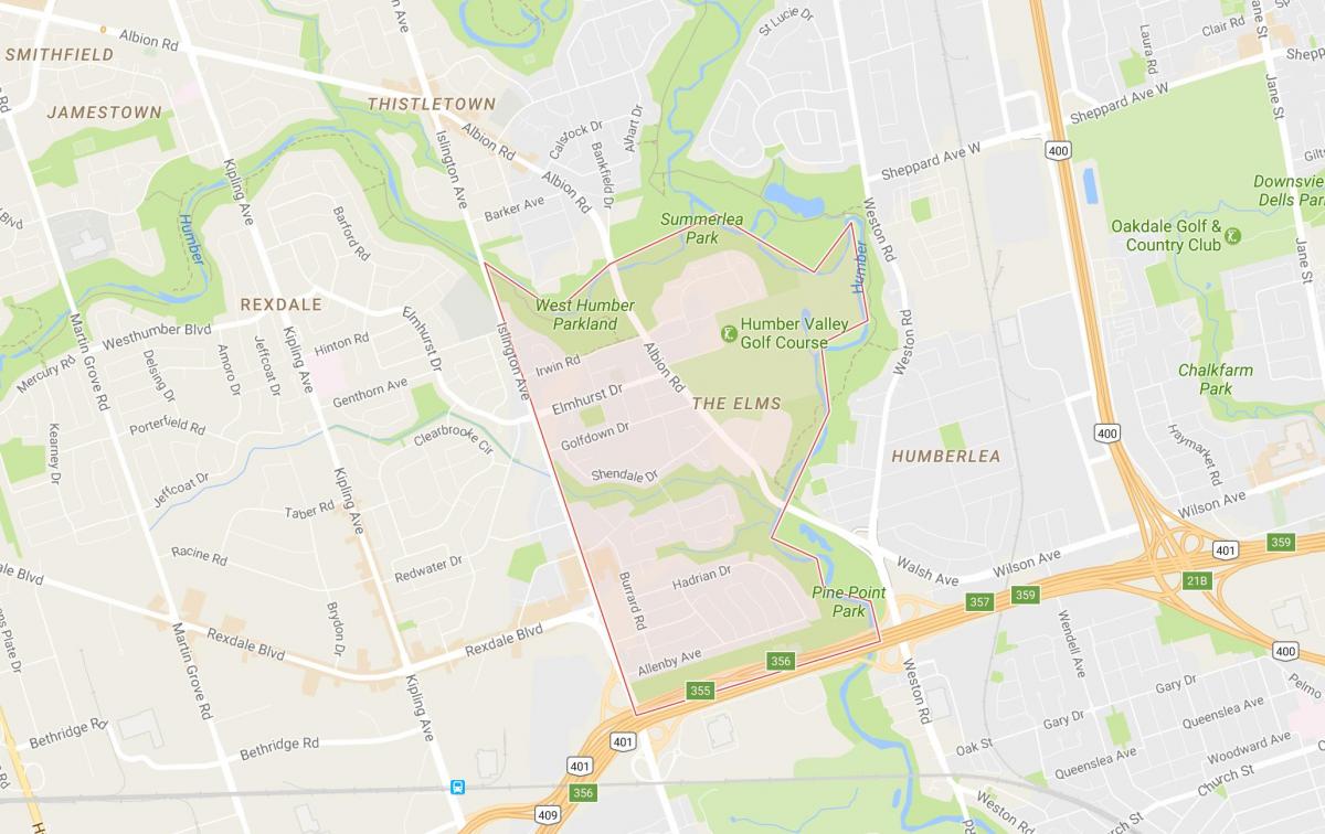 Mapa Elms sousedství Toronta