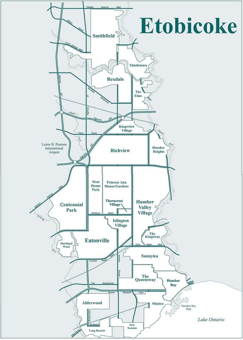 Mapa Etobicoke sousedství Toronta