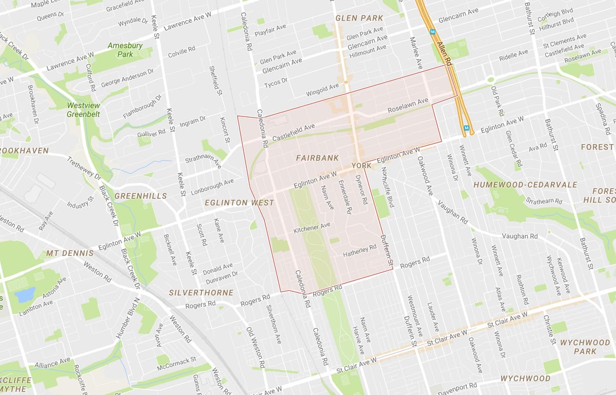 Mapa Fairbank sousedství Toronta
