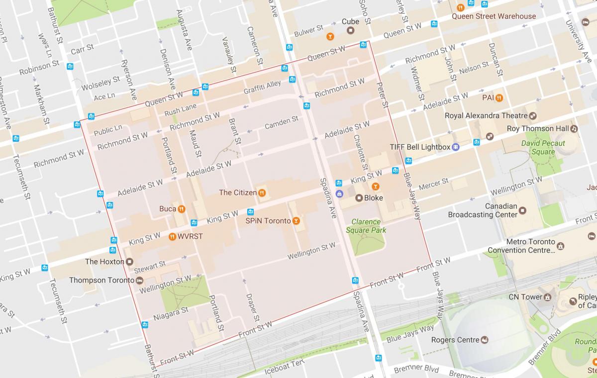 Mapa Fashion District sousedství Toronta
